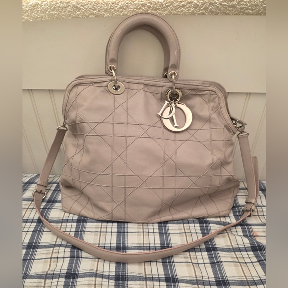 Christian DIOR Cannage Granville Grey/Lavender w/strap LARGE Size - Picture 1 of 17